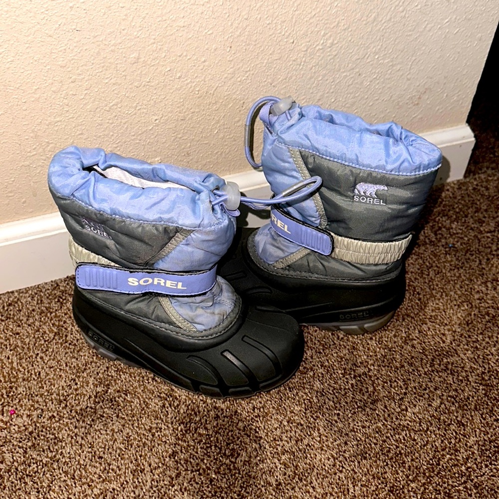Sorel Flurry Kids Gray and Blue Waterproof Winter Insulated Snow Boots